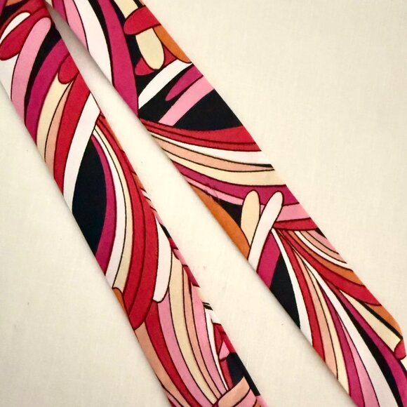 Pink Black Slim Scarf Size 34in Silk Abstract Neck Tie Bag Headband Hat Hair Bow - Picture 9 of 14